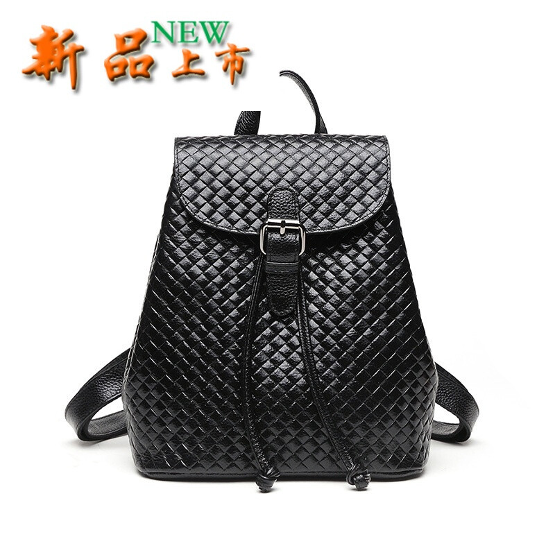 雙肩包女韓版2018雙肩包秋季新款女士背包加工背包韓版休閑牛皮編織女 藍(lán)色